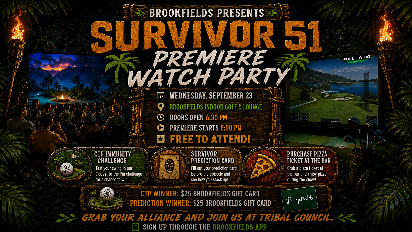 Promo Flyer for Brookfields Survivor Watch Party